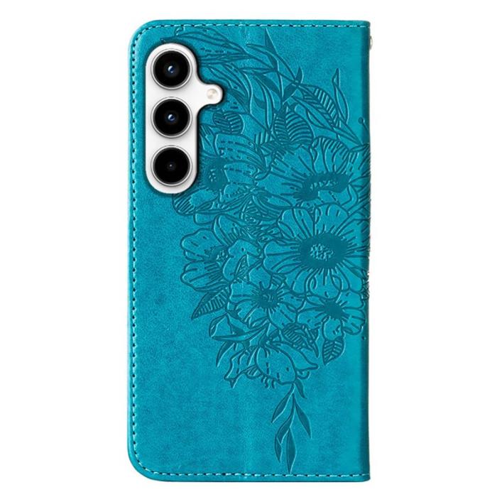 OEM - Samsung Galaxy A35 5G Fodral Äkta Läder Fjärilsimprint - Blå