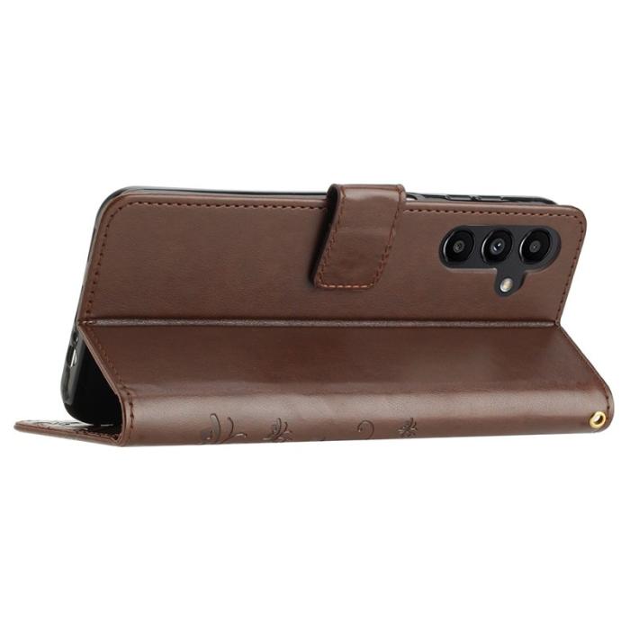 OEM - Samsung Galaxy A35 5G Fodral Äkta Läder Fjärilsmönster - Brun