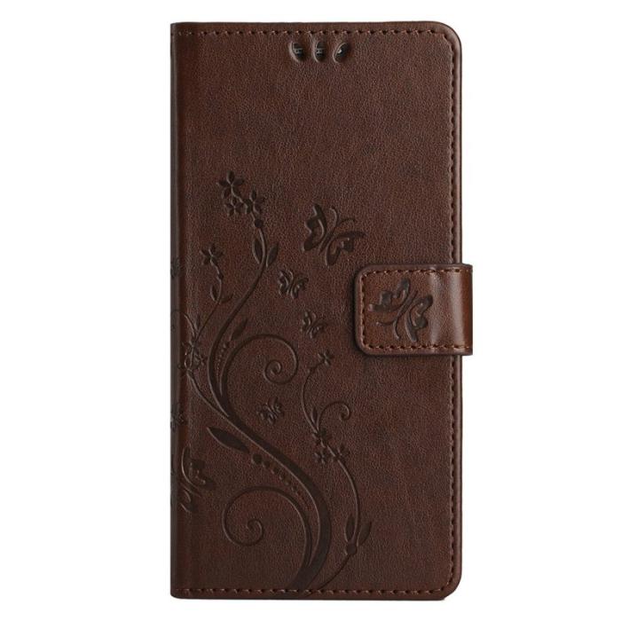 OEM - Samsung Galaxy A35 5G Fodral Äkta Läder Fjärilsmönster - Brun