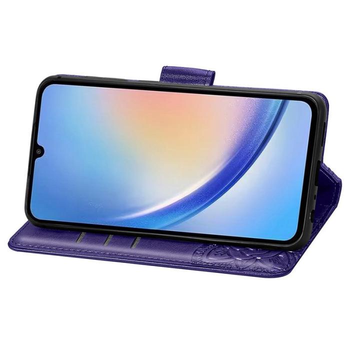 OEM - Samsung Galaxy A35 5G Fodral Äkta Läder Fjärilsmönster - Mörklila