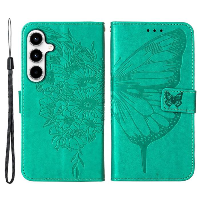 OEM - Samsung Galaxy A35 5G Fodral Äkta Läder Fjärilsprickar - Grön