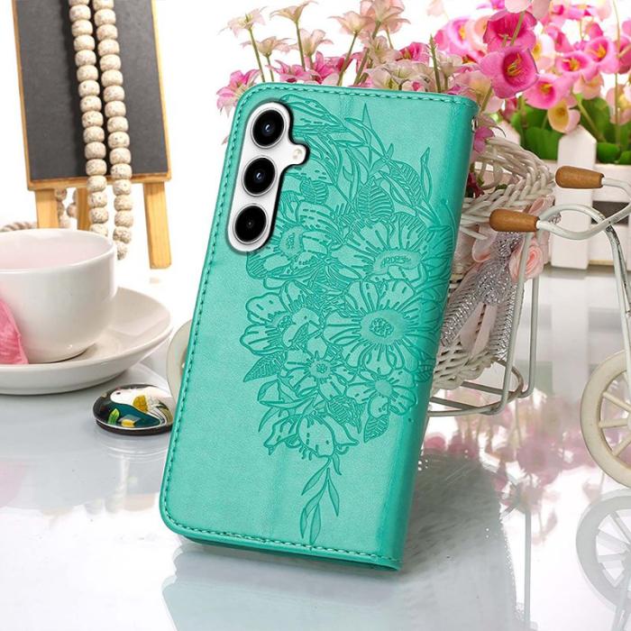 OEM - Samsung Galaxy A35 5G Fodral Äkta Läder Fjärilsprickar - Grön