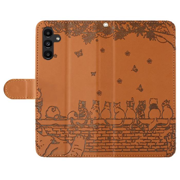 OEM - Samsung Galaxy A35 5G Fodral Äkta Läder Flip Cover med Rem - Brun