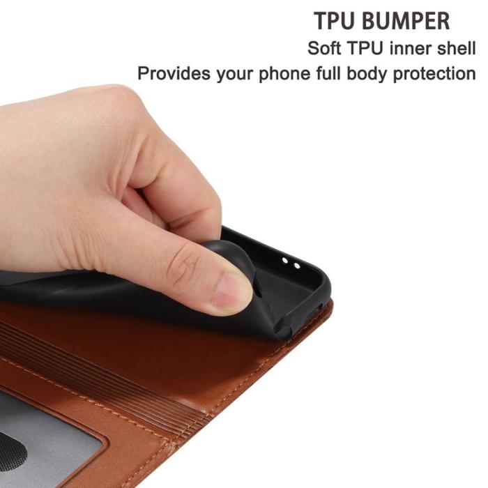 OEM - Samsung Galaxy A35 5G Fodral Äkta Läder Flip Cover med Rem - Brun