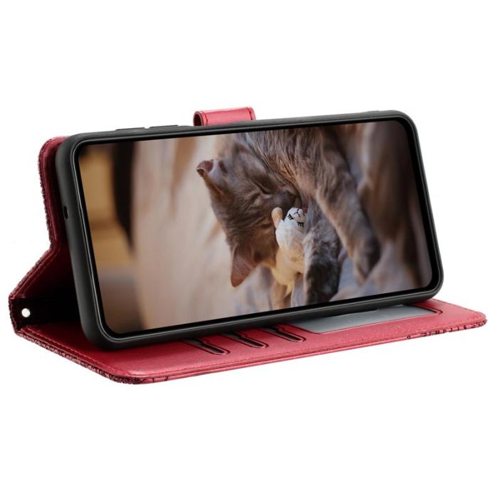 OEM - Samsung Galaxy A35 5G Fodral Äkta Läder Flip Cover med Rem - Röd