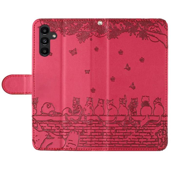 OEM - Samsung Galaxy A35 5G Fodral Äkta Läder Flip Cover med Rem - Röd