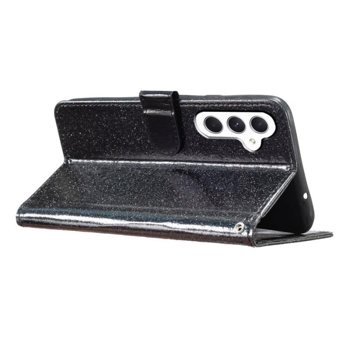 OEM - Samsung Galaxy A35 5G Fodral Äkta Läder Glittrande - Svart