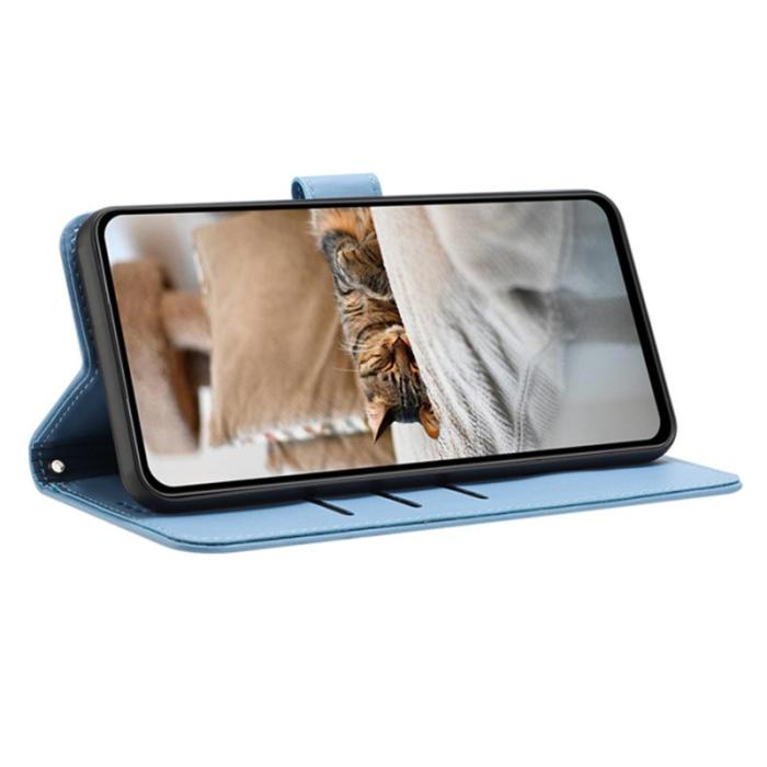 OEM - Samsung Galaxy A35 5G Fodral Äkta Läder Katttryck - Blå