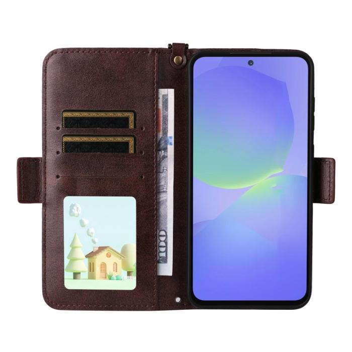 OEM - Samsung Galaxy A35 5G Fodral Äkta Läder Magnetisk Stängning - Brun