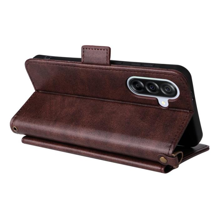 OEM - Samsung Galaxy A35 5G Fodral Äkta Läder Magnetisk Stängning - Brun