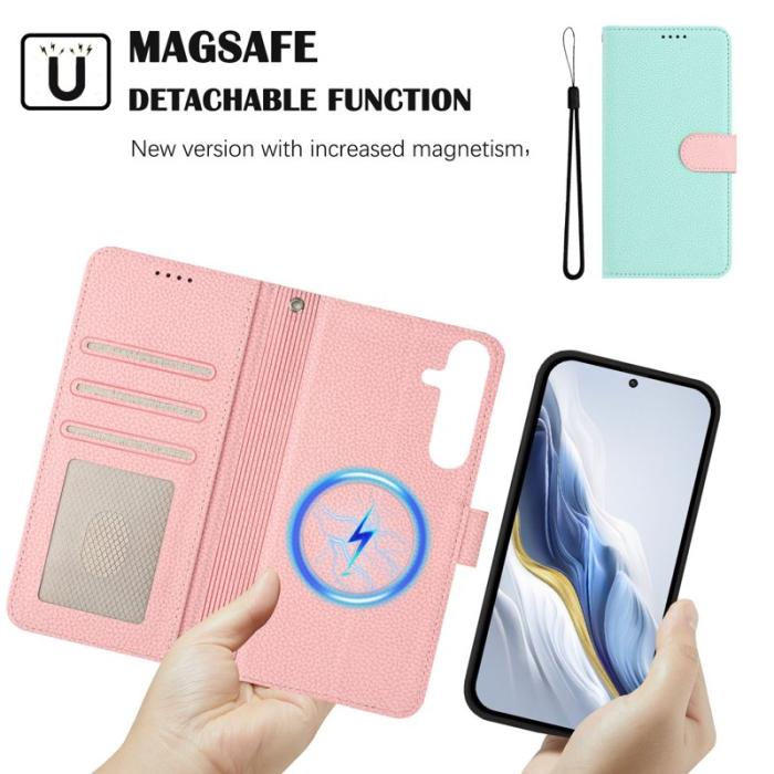 OEM - Samsung Galaxy A35 5G Fodral Äkta Läder Magnetiskt - Mintgrön / Rosa