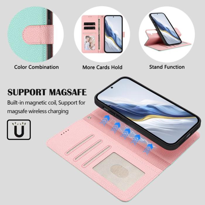 OEM - Samsung Galaxy A35 5G Fodral Äkta Läder Magnetiskt - Mintgrön / Rosa