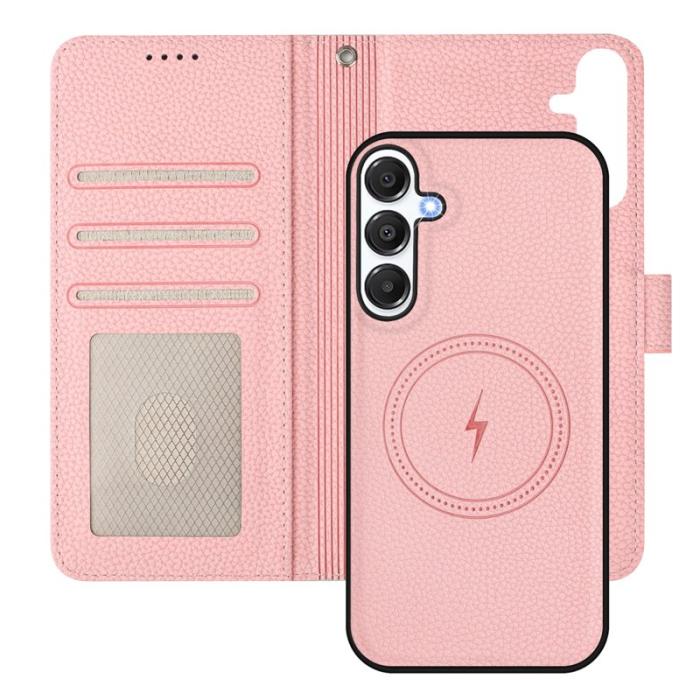 OEM - Samsung Galaxy A35 5G Fodral Äkta Läder Magnetiskt - Mintgrön / Rosa