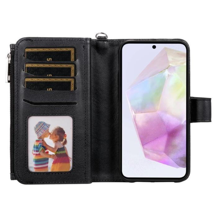 OEM - Samsung Galaxy A35 5G Fodral Äkta Läder Magnetiskt - Svart