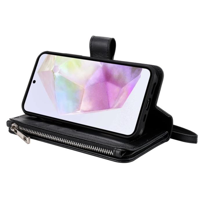 OEM - Samsung Galaxy A35 5G Fodral Äkta Läder Magnetiskt - Svart
