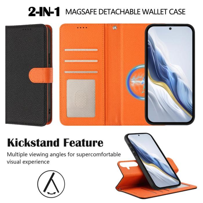 OEM - Samsung Galaxy A35 5G Fodral Äkta Läder Magnetiskt - Svart / Orange