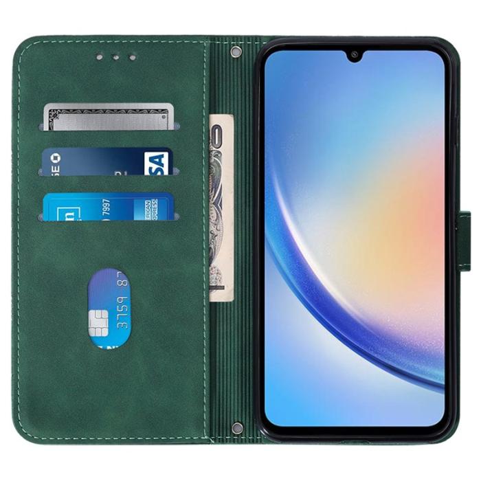 OEM - Samsung Galaxy A35 5G Fodral Äkta Läder Med Axelrem - Svartgrön