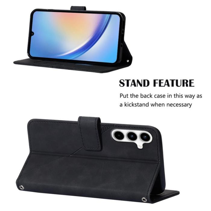 OEM - Samsung Galaxy A35 5G Fodral Äkta Läder Med Handrem - Svart