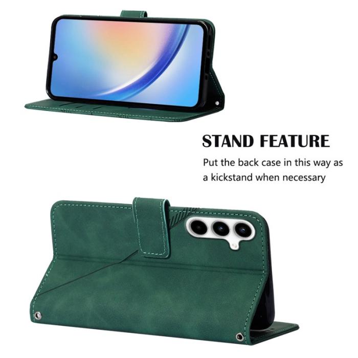 OEM - Samsung Galaxy A35 5G Fodral Äkta Läder Med Handrem - Svartgrön