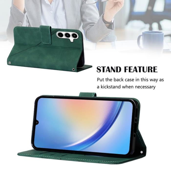 OEM - Samsung Galaxy A35 5G Fodral Äkta Läder Med Handrem - Svartgrön