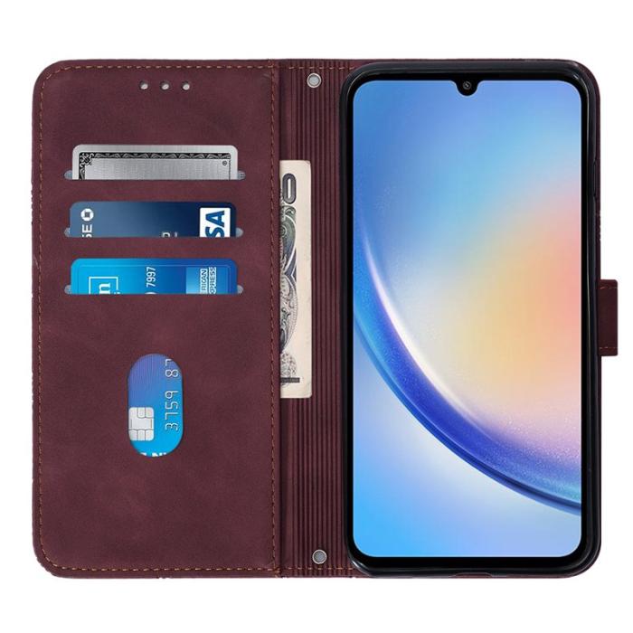 OEM - Samsung Galaxy A35 5G Fodral Äkta Läder Med Handrem - Vinröd