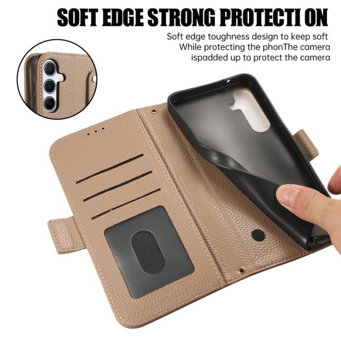 OEM - Samsung Galaxy A35 5G Fodral Äkta Läder Med Kortfack - Khaki