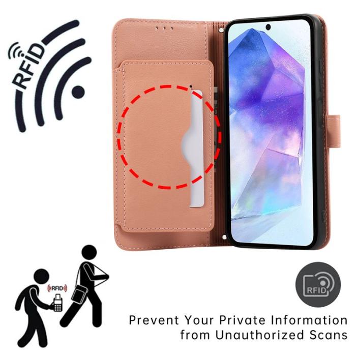 OEM - Samsung Galaxy A35 5G Fodral Äkta Läder Med Kortfack - Rosa