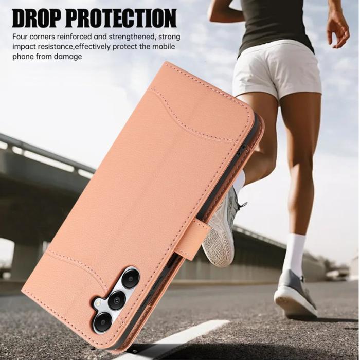 OEM - Samsung Galaxy A35 5G Fodral Äkta Läder Med Kortfack - Rosa