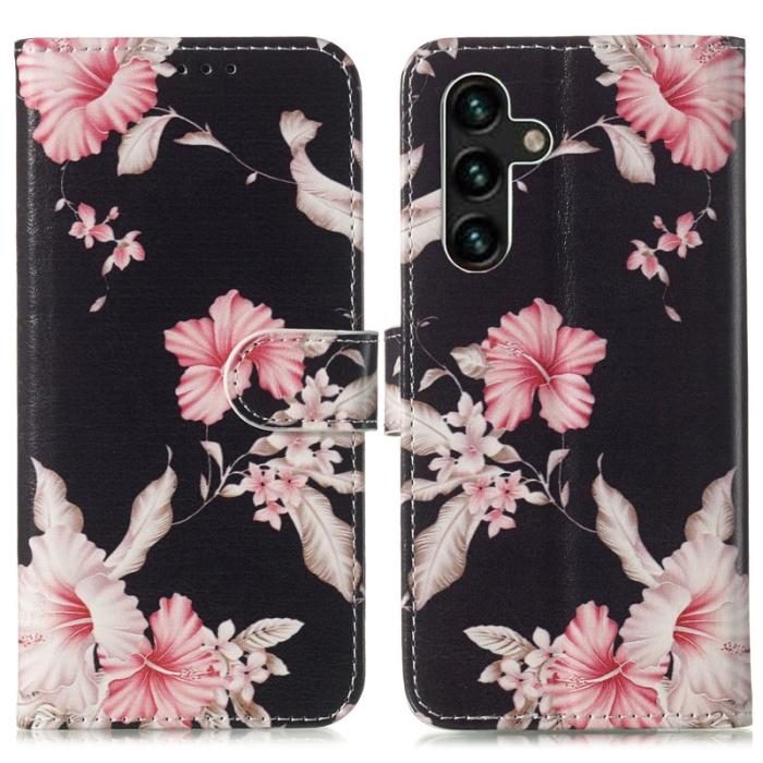 OEM - Samsung Galaxy A35 5G Fodral Äkta Läder Mönstertryckt - Rhododendron