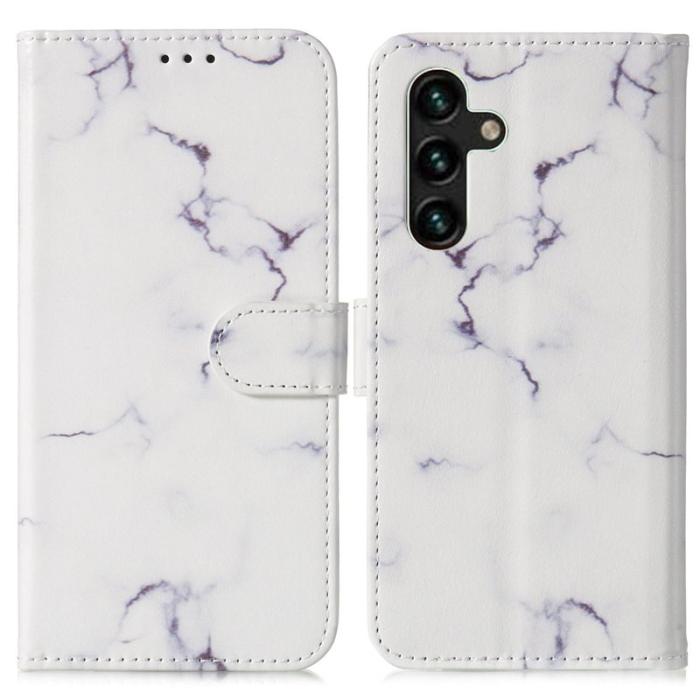 OEM - Samsung Galaxy A35 5G Fodral Äkta Läder Mönstertryckt - Vit Marmor