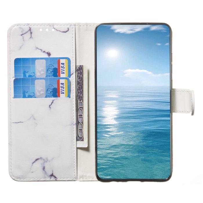 OEM - Samsung Galaxy A35 5G Fodral Äkta Läder Mönstertryckt - Vit Marmor