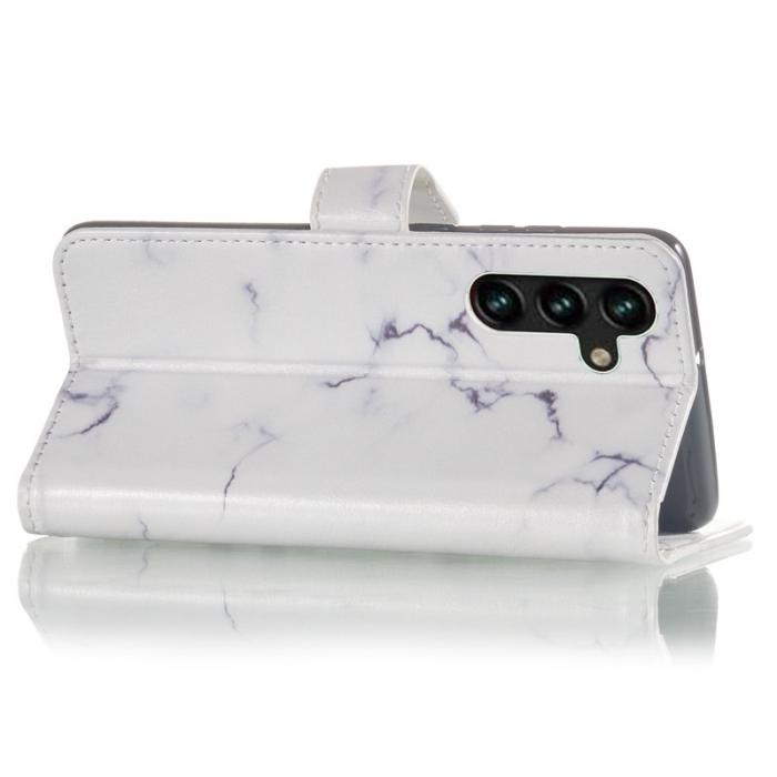 OEM - Samsung Galaxy A35 5G Fodral Äkta Läder Mönstertryckt - Vit Marmor