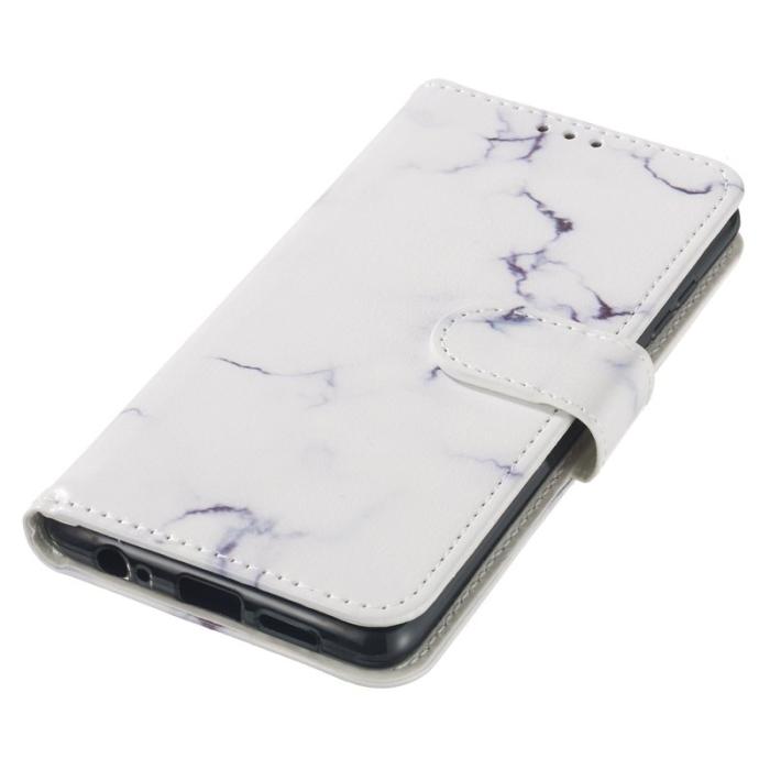 OEM - Samsung Galaxy A35 5G Fodral Äkta Läder Mönstertryckt - Vit Marmor