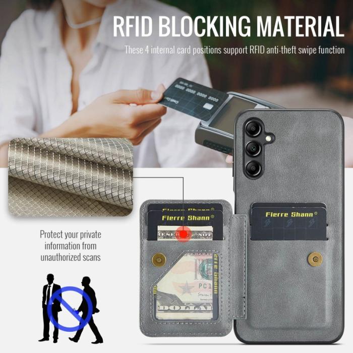 OEM - Samsung Galaxy A35 5G Fodral Äkta Läder + Plast Skydd - Grå