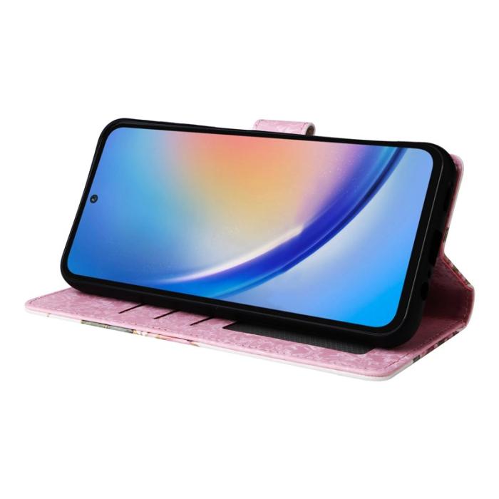 OEM - Samsung Galaxy A35 5G Fodral Äkta Läder RFID Skydd - Blomma