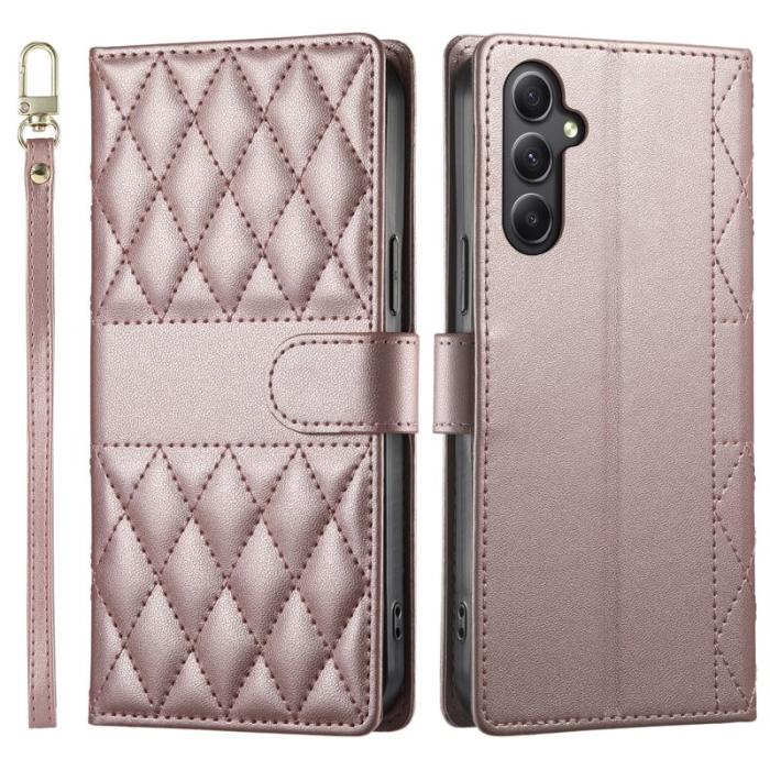 OEM - Samsung Galaxy A35 5G Fodral Äkta Läder Rhombus - Roséguld