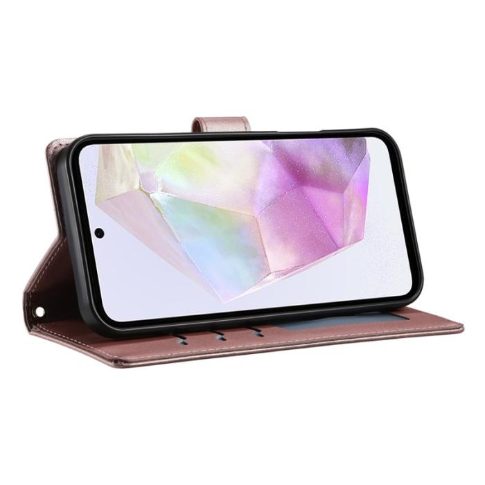 OEM - Samsung Galaxy A35 5G Fodral Äkta Läder Rhombus - Roséguld