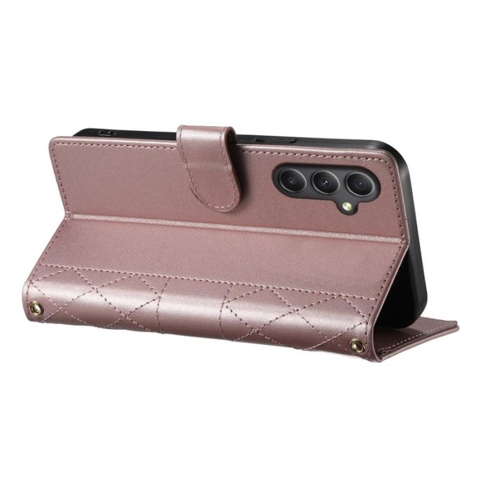 OEM - Samsung Galaxy A35 5G Fodral Äkta Läder Rhombus - Roséguld