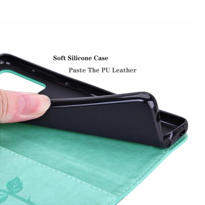 OEM - Samsung Galaxy A35 5G Fodral Äkta Läder Rosmönster - Grön