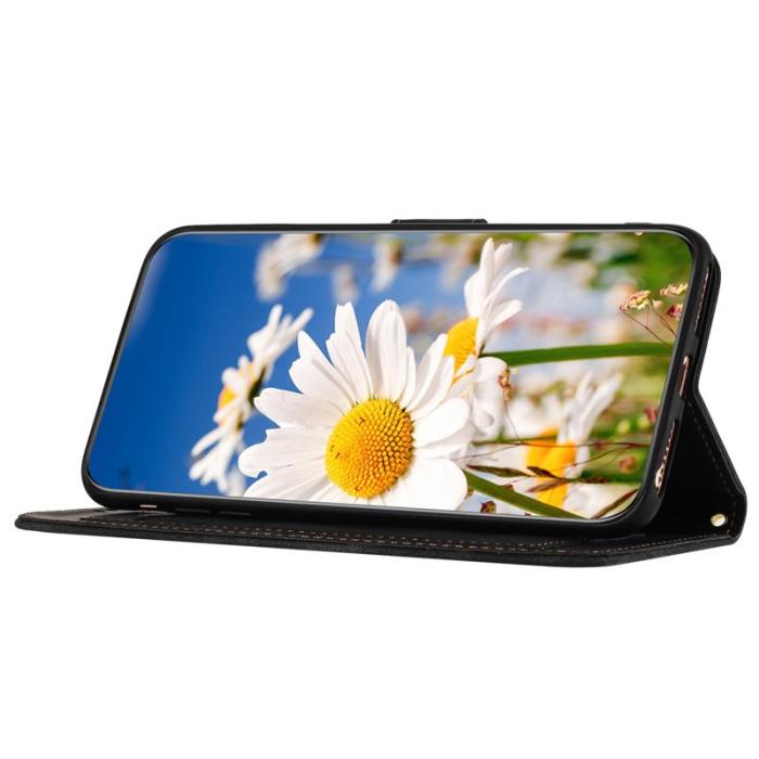 OEM - Samsung Galaxy A35 5G Fodral Äkta Läder Ställ Blommönster - Svart