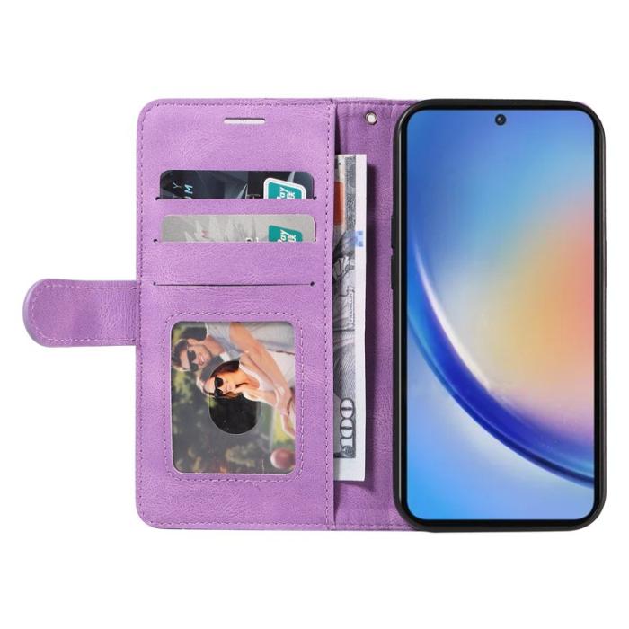 OEM - Samsung Galaxy A35 5G Fodral Äkta Läder Ställ - Ljus Lila