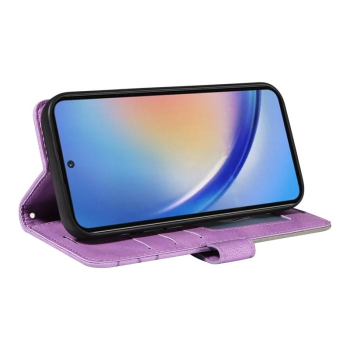 OEM - Samsung Galaxy A35 5G Fodral Äkta Läder Ställ - Ljus Lila