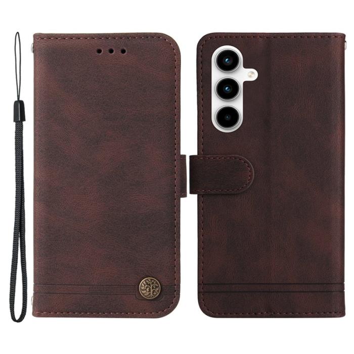 OEM - Samsung Galaxy A35 5G Fodral Äkta Läder Ställ med Rem - Brun