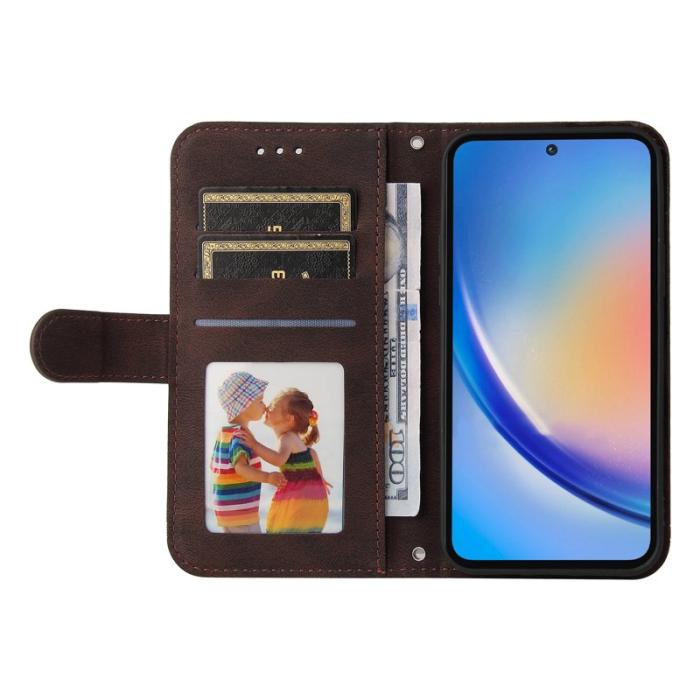 OEM - Samsung Galaxy A35 5G Fodral Äkta Läder Ställ med Rem - Brun