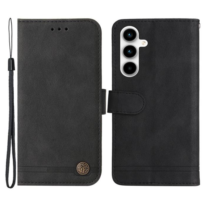 OEM - Samsung Galaxy A35 5G Fodral Äkta Läder Ställ med Rem - Svart