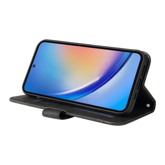 OEM - Samsung Galaxy A35 5G Fodral Äkta Läder Ställ med Rem - Svart