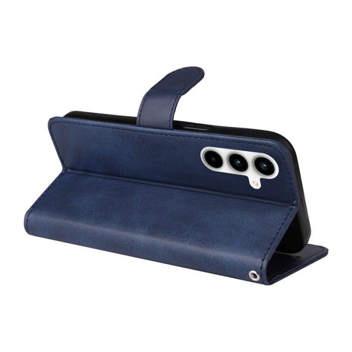 OEM - Samsung Galaxy A35 5G Fodral Äkta Läder Ställ Skydd - Blå