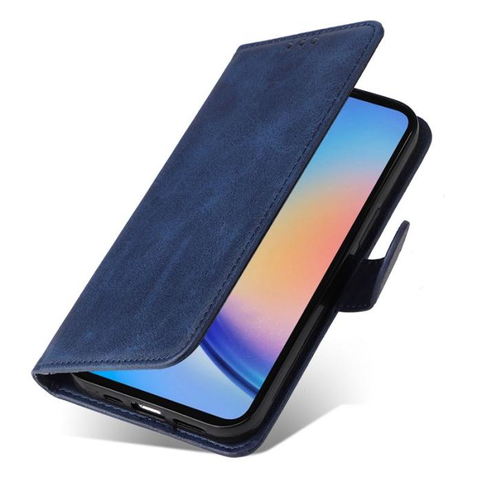 OEM - Samsung Galaxy A35 5G Fodral Äkta Läder Ställ Skydd - Blå