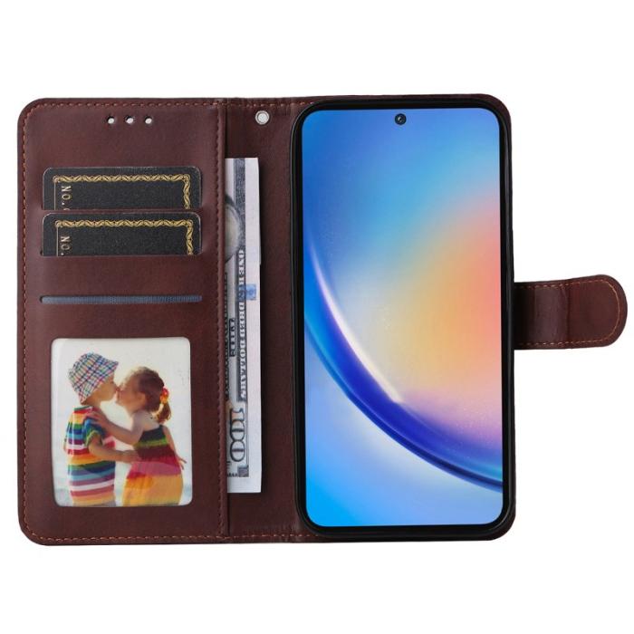 OEM - Samsung Galaxy A35 5G Fodral Äkta Läder Ställ Skydd - Brun