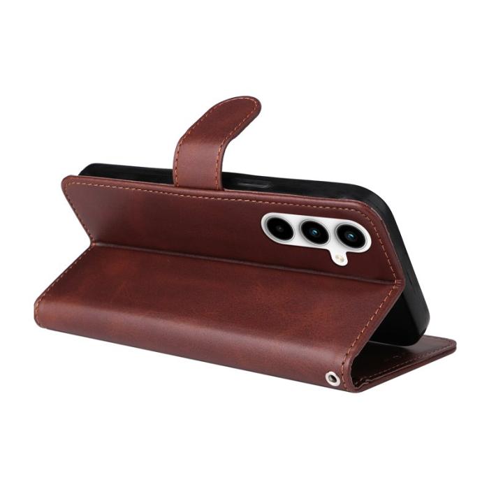 OEM - Samsung Galaxy A35 5G Fodral Äkta Läder Ställ Skydd - Brun